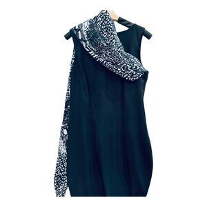 AGB Womens Sleeveless Black Knee Length Dress, Size 12 (Bonus Scarf Added)